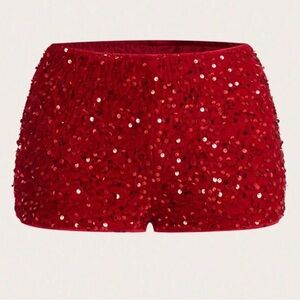SHEIN Red Sequin High Waist Shorts